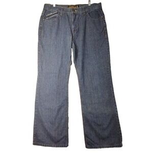 Micros Clothing Y2k Baggy Jeans Bootcut Dark Blue Denim Stud Pockets 36x32 90's